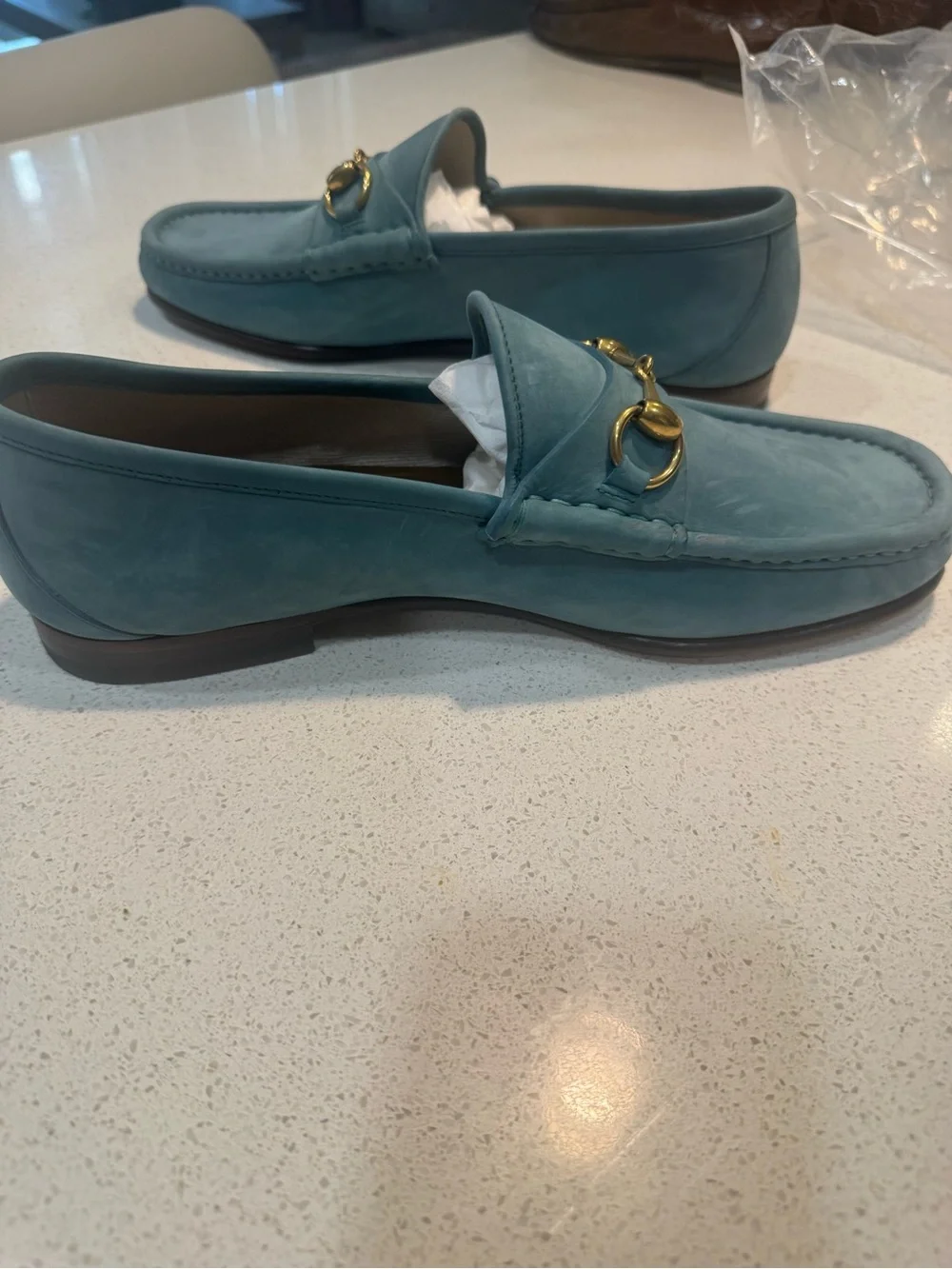 Men's GUCCI '1953 Horsebit' Aqua Blue Suede Loafers 8 1/2